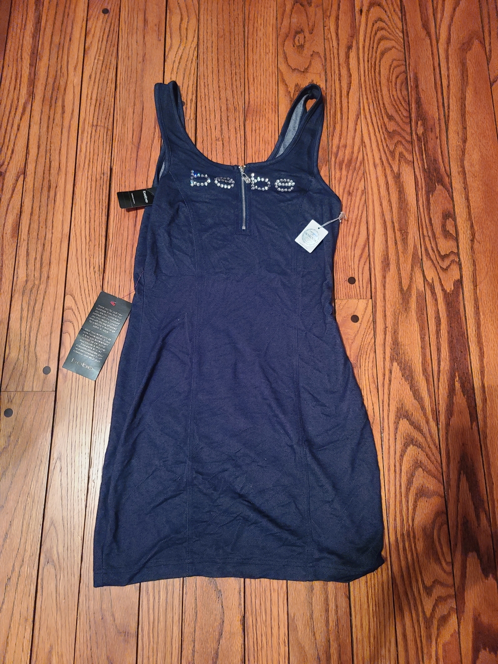 bebe Navy Rhinestone Logo Tank Dress